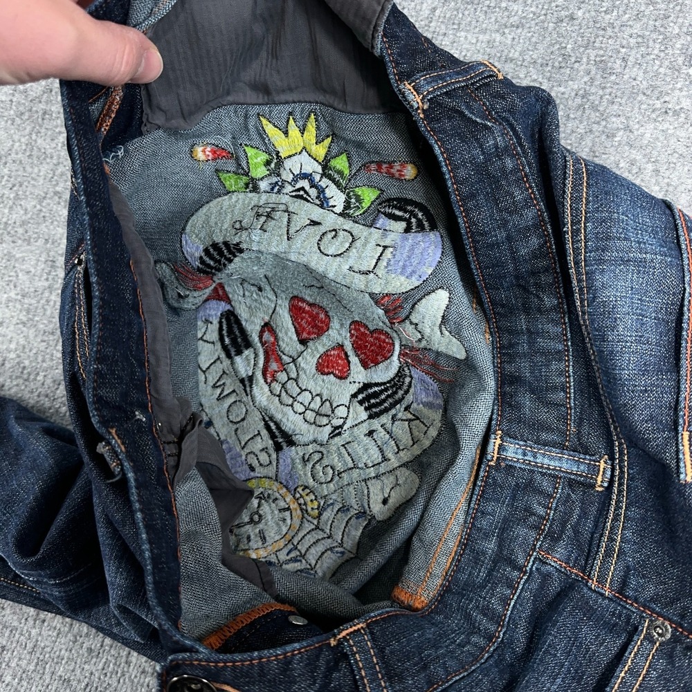 Vintage Ed Hardy Jeans Men 36x32 Embroidered Skull Crossbones Hearts Y2K - Picture 16 of 16